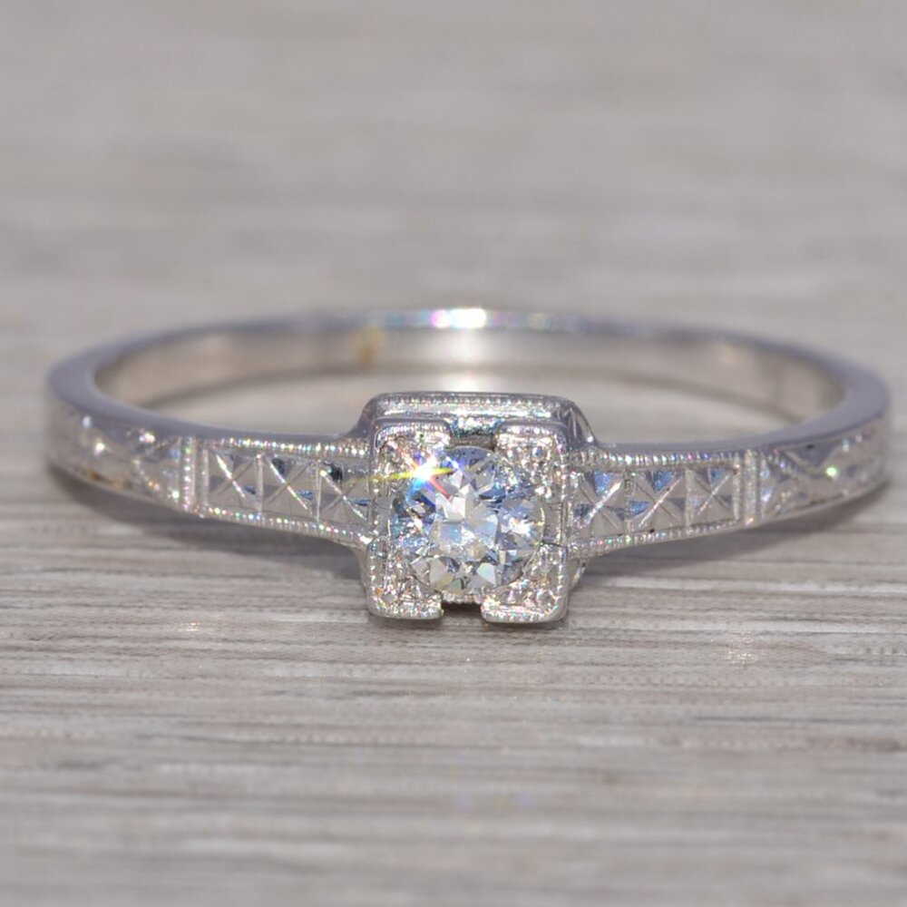 Vintage Natural Diamond Engagement Ring in Platinum